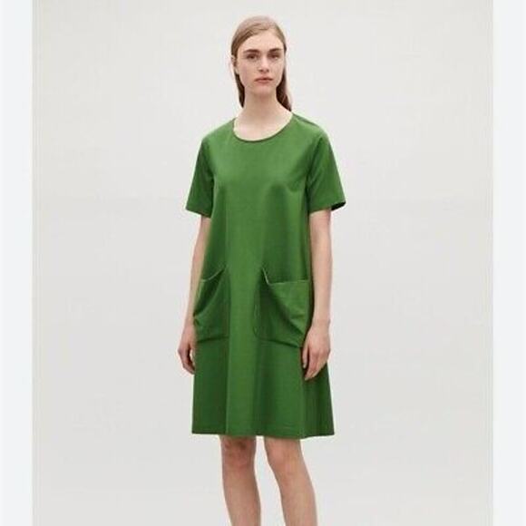 Cos A-Line Jersey Dress In Green Pockets Lagenlook Minimalist Size Large - Picture 1 of 9